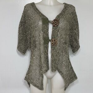 Vintage Kaktus Forest Green Boho Hippie Open Weave Knit Top Size L